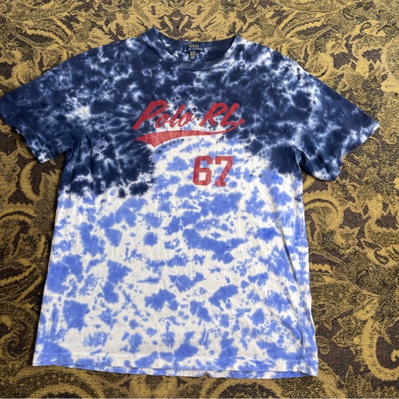Kid's Polo Ralph Lauren 67 Blue Tie-Dye Typographic‎ Shirt Size XL 18-20 - Picture 1 of 8